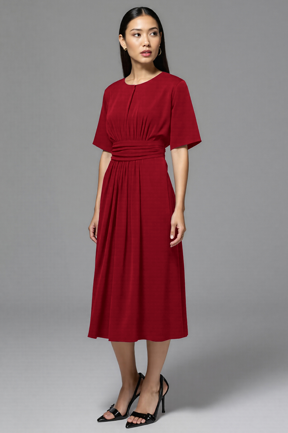 Navy A Line Round Neck Midi Work Dress