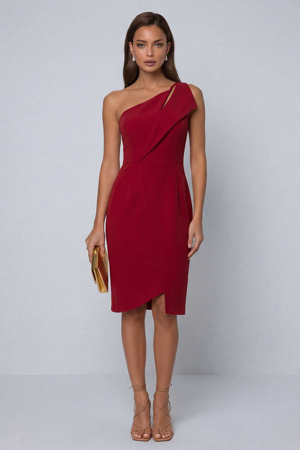 Black One Shoulder Cut Out Work Dress with Slit