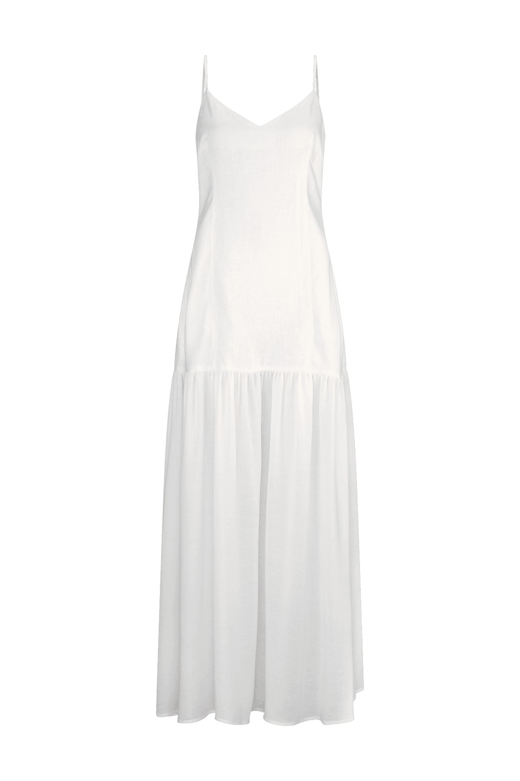 CURAAE Palm Drop Waist Frill Summer Maxi Dress In White