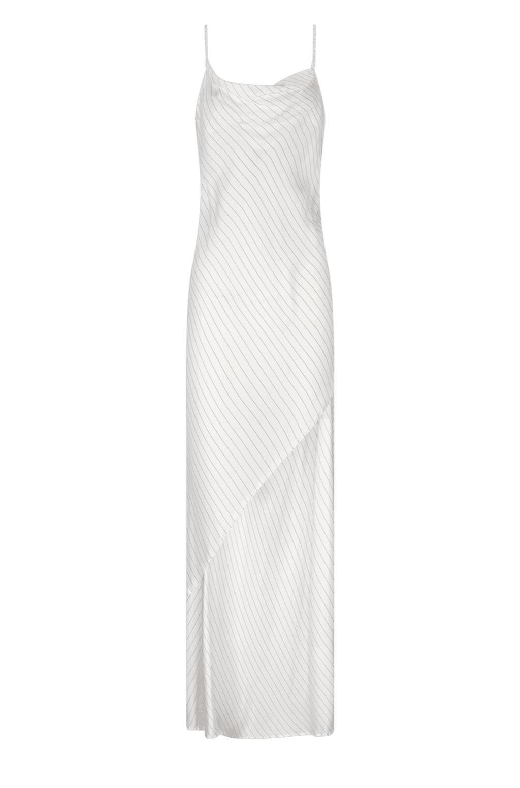CURAAE Bella Maxi Cowl Neck Pinstripe Slip Dress In White