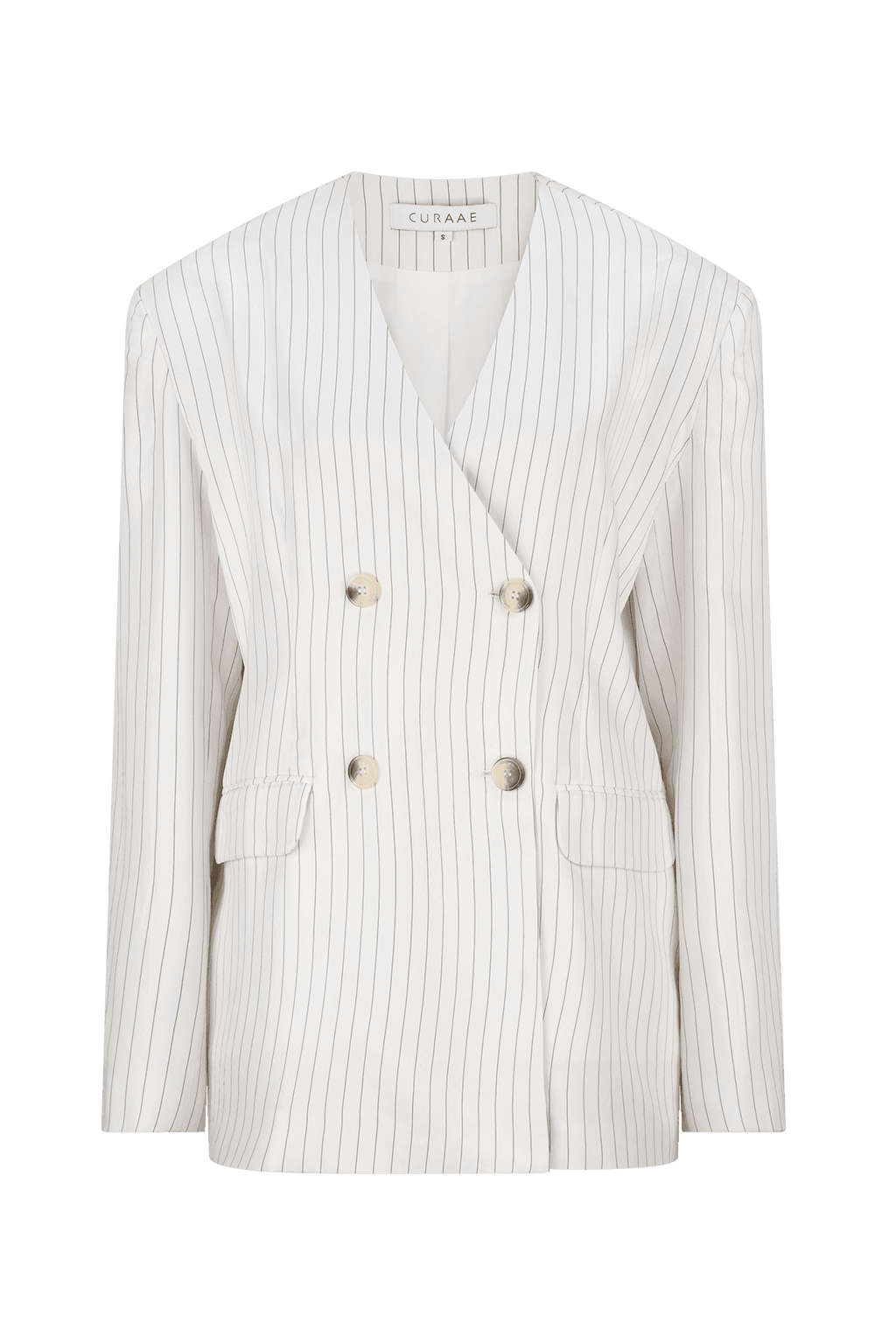 CURAAE Harper Oversized Double Breasted Pinstripe Blazer In White