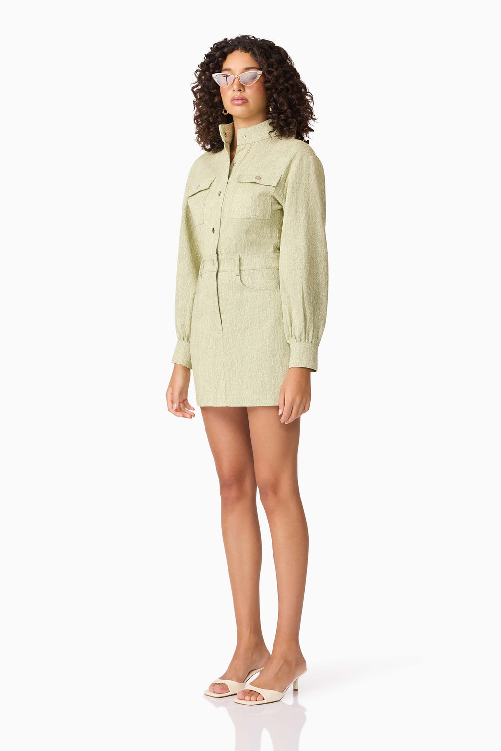 CURAAE Gretal Long Sleeve Mini Dress in Green