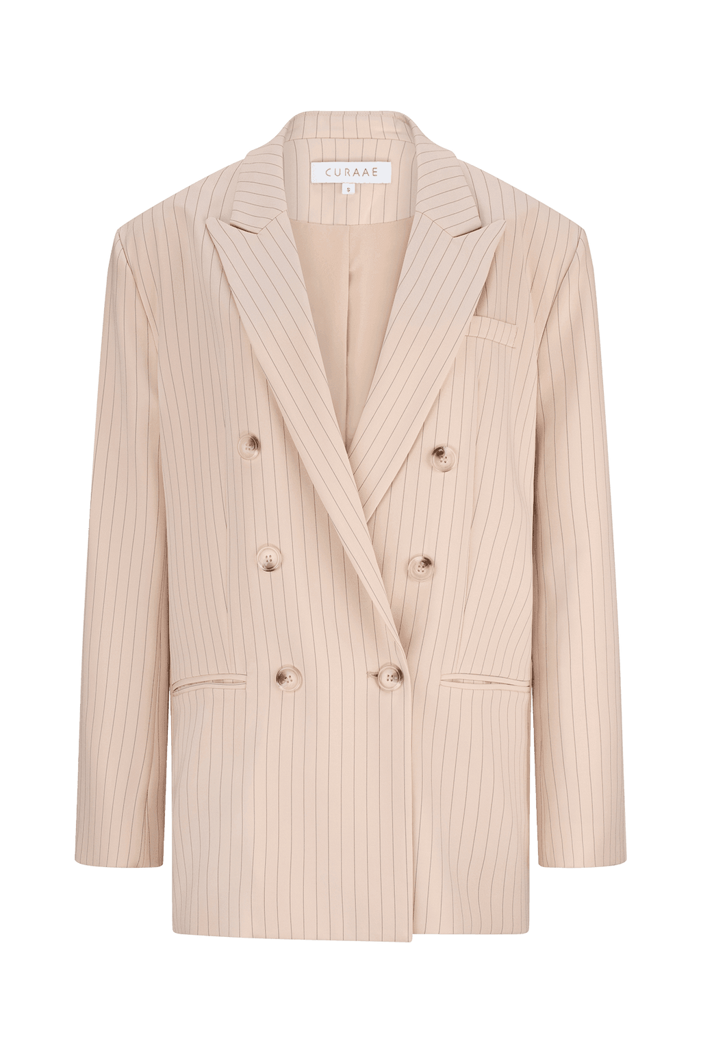 CURAAE Lyric Oversized Pinstripe Blazer In Beige