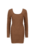 CURAAE Avery Textured Scoop Mini Dress In Brown