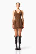 CURAAE Venus Suede Mini Dress in Brown