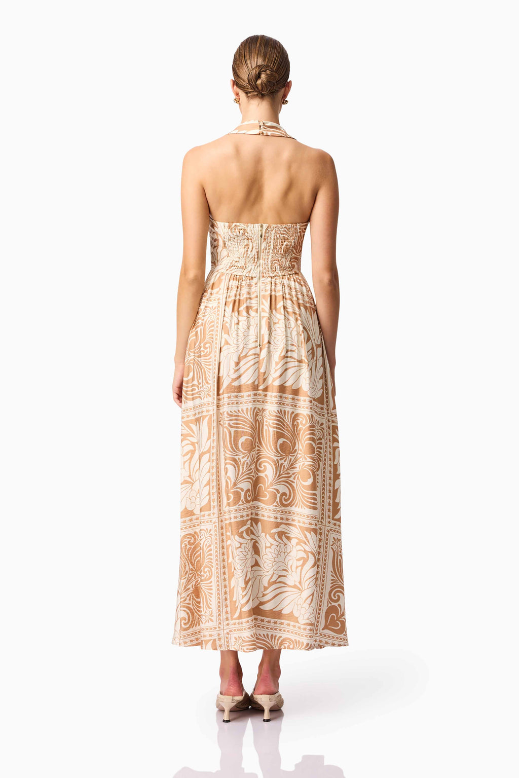 CURAAE Sandi Collar Midi Dress in Beige