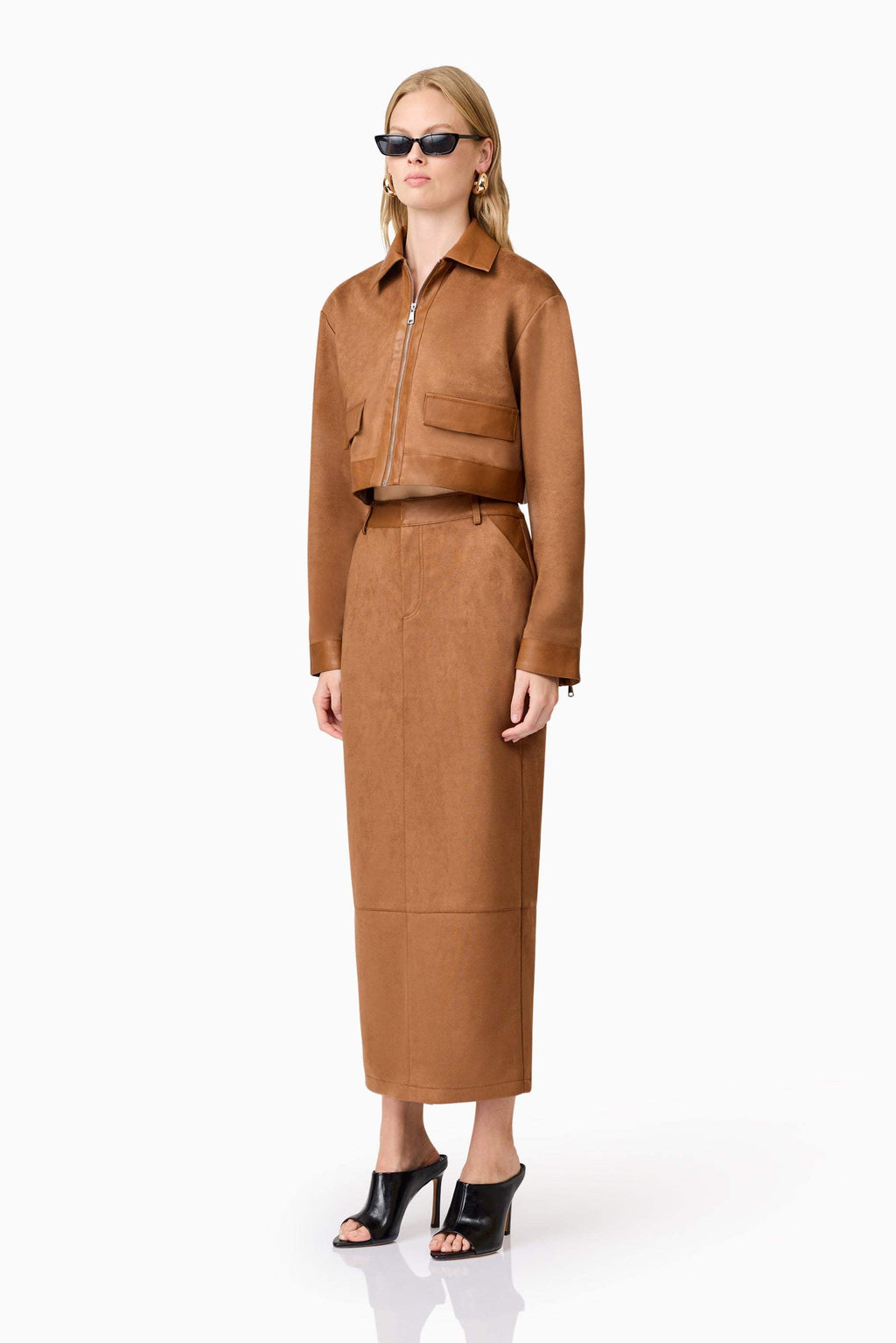 CURAAE Aroha Suede Midi Skirt In Brown