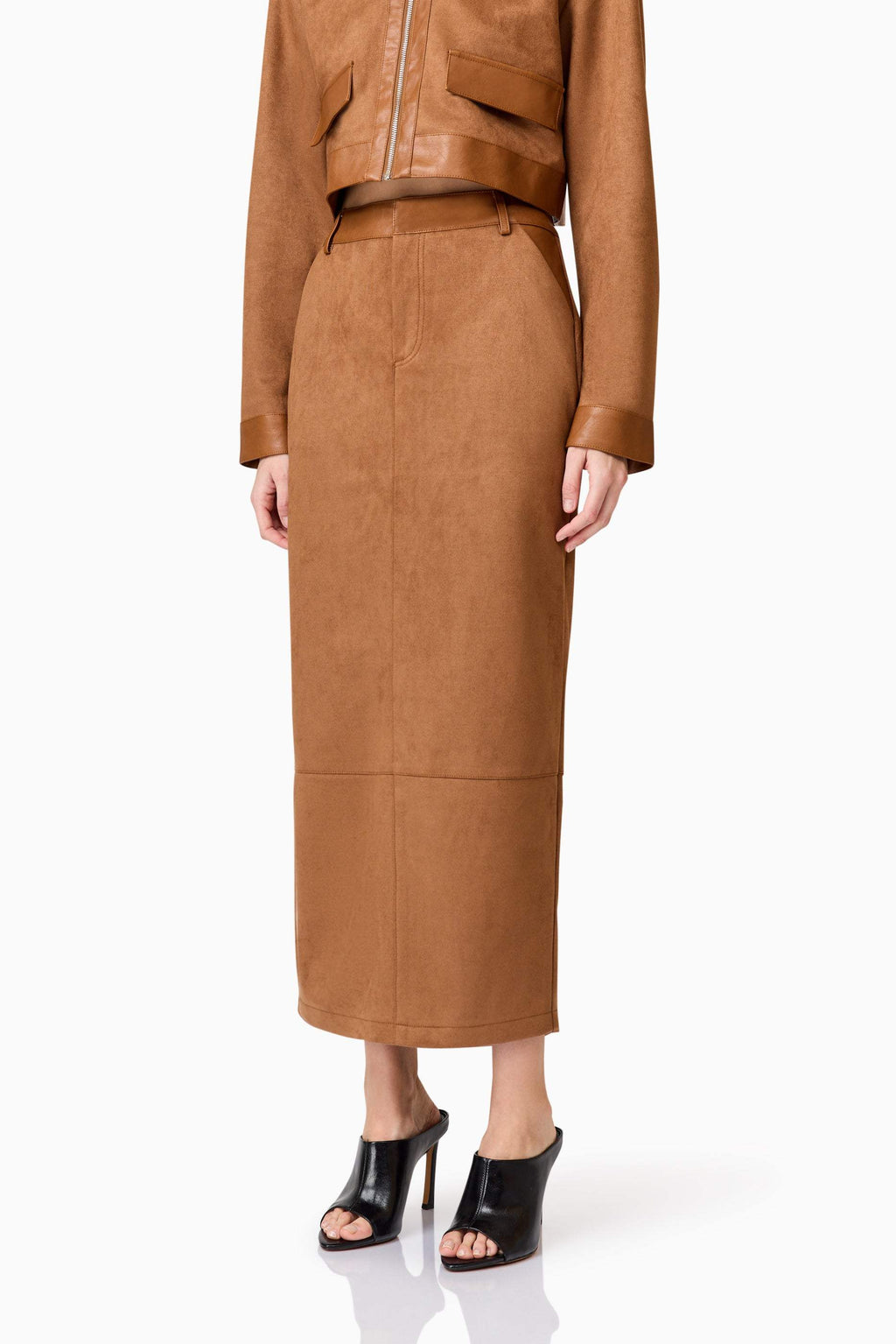 CURAAE Aroha Suede Midi Skirt In Brown