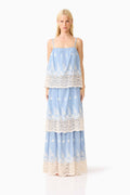 CURAAE Estella Maxi Dress in Blue & Cream