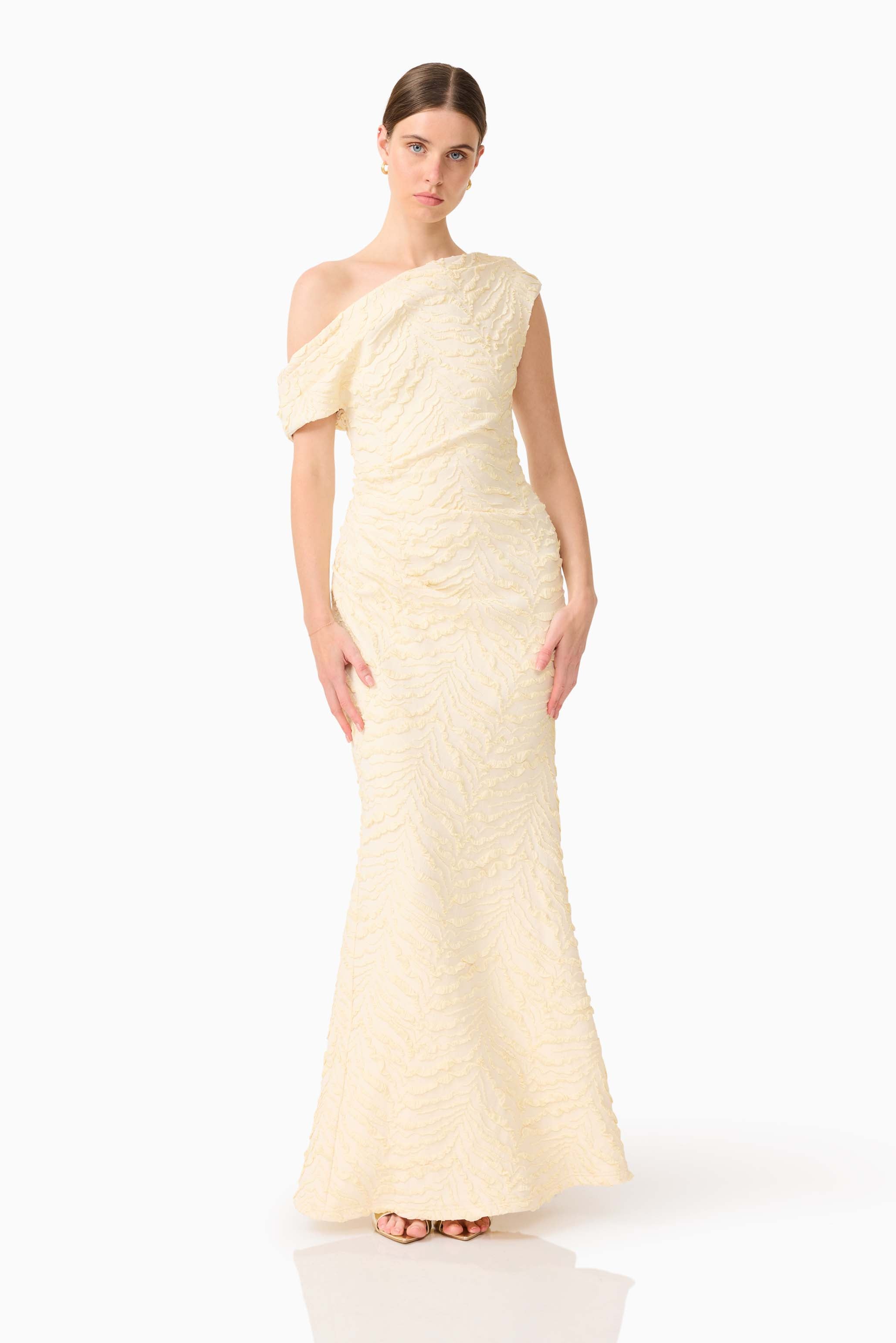 CURAAE Faye One Shoulder Maxi Dress in Cream