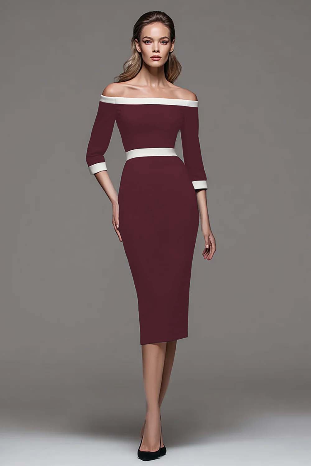 Off The Shoulder Black and White Pencil Work Dress