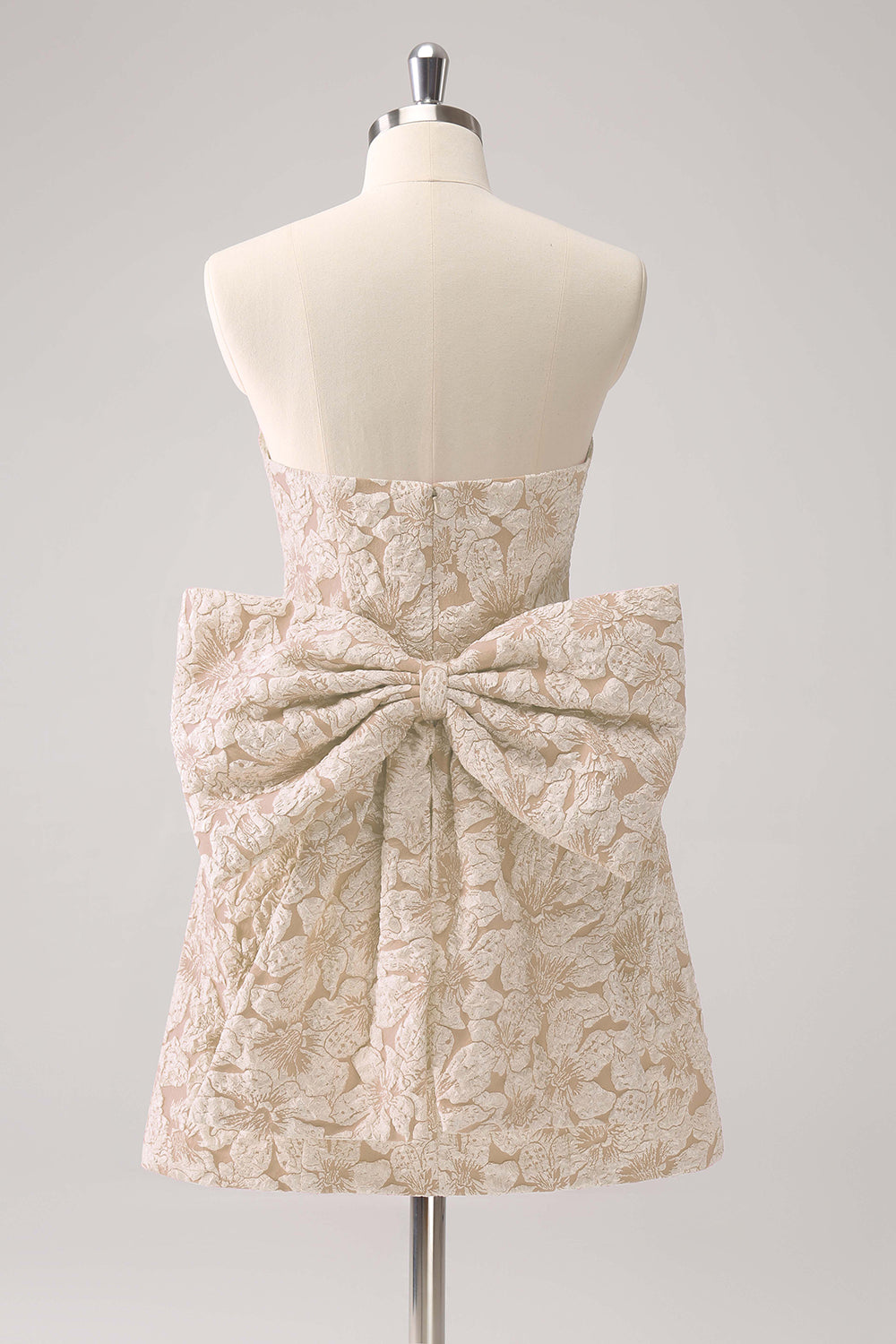 Light Yellow Strapless Floral A Line Homecoming Dress With Bow