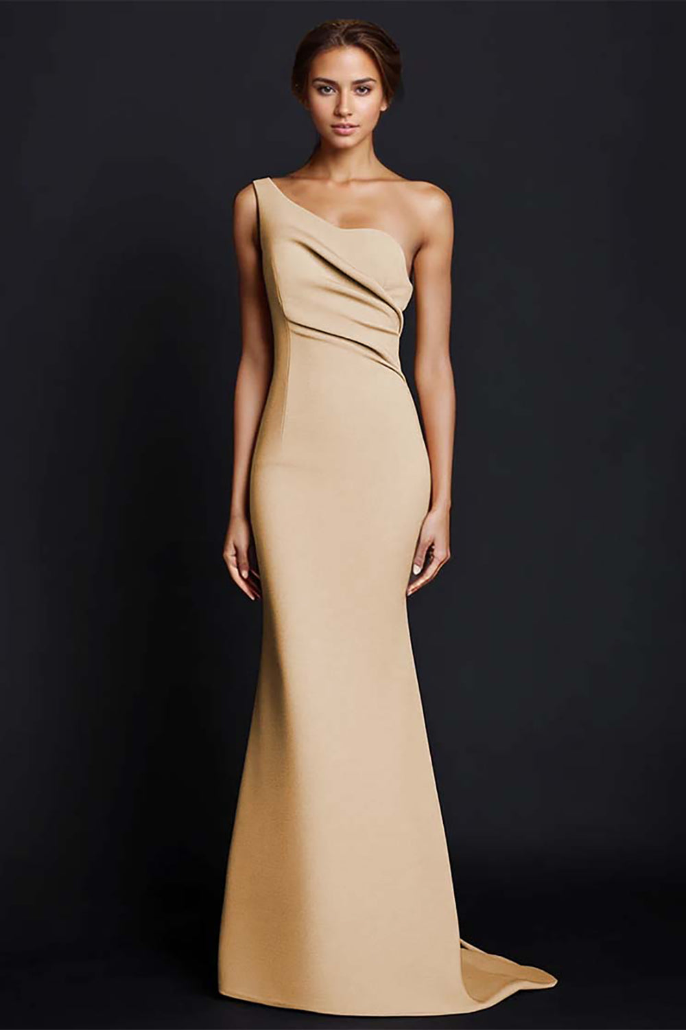 One Shoulder Mermaid Khaki Formal Dress