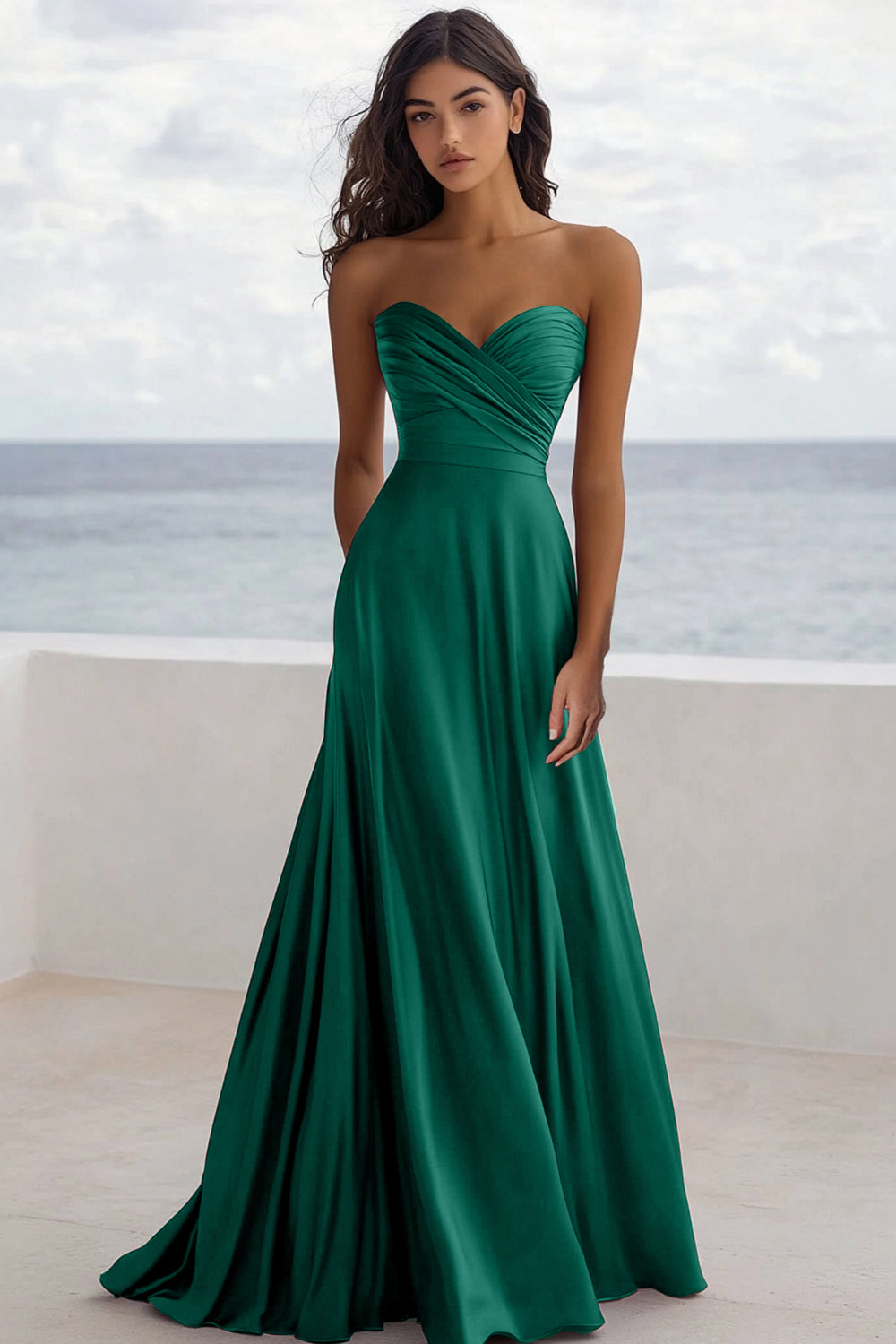 Strapless Burgundy A Line Ruched Formal Dress