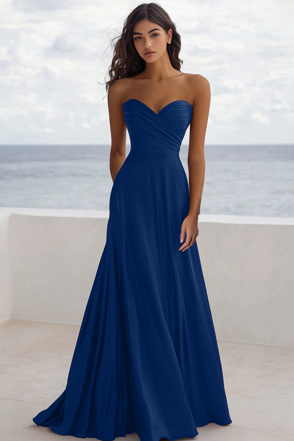 Strapless Burgundy A Line Ruched Formal Dress