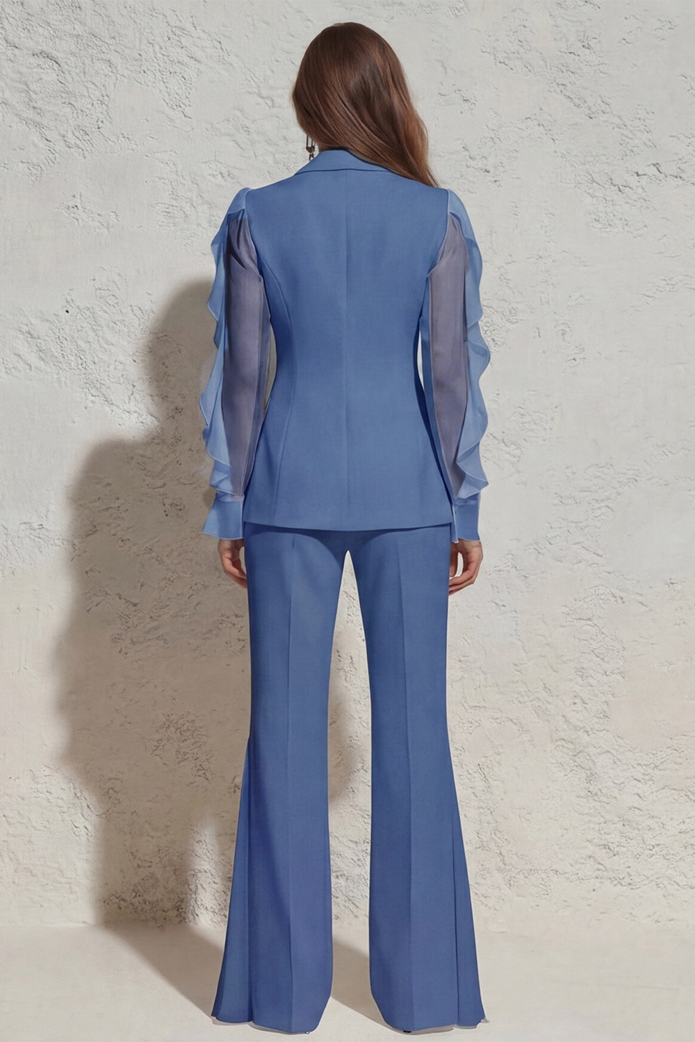 Ruffled Notched Lapel 2 Piece White Women Suits with Pockets