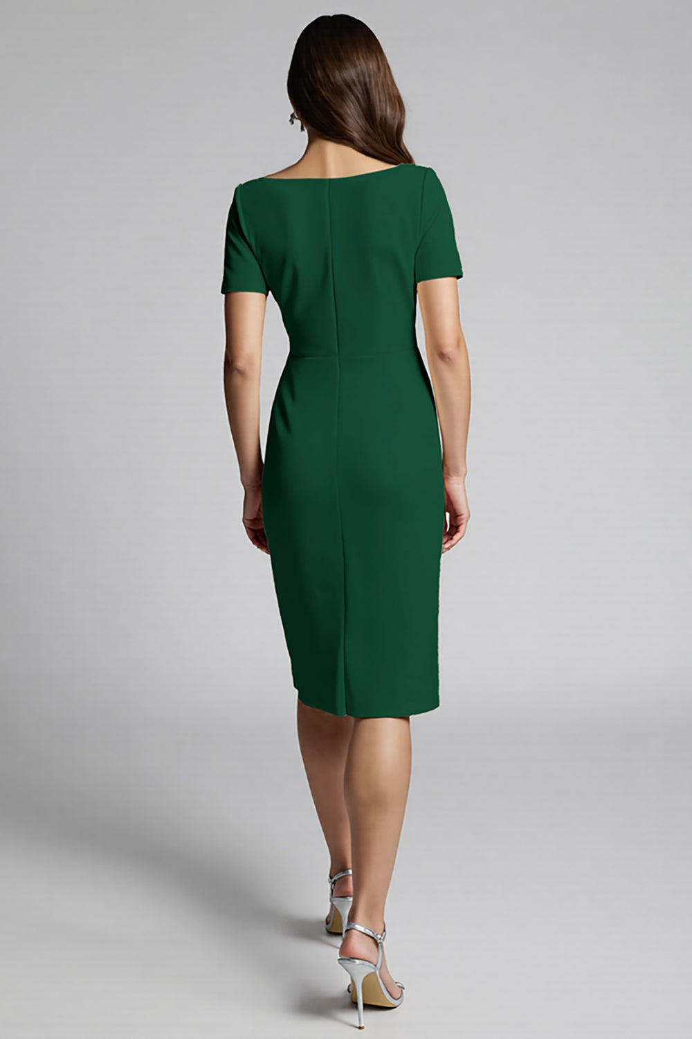 Ruffled Champagne Sheath Midi Dress with Slit