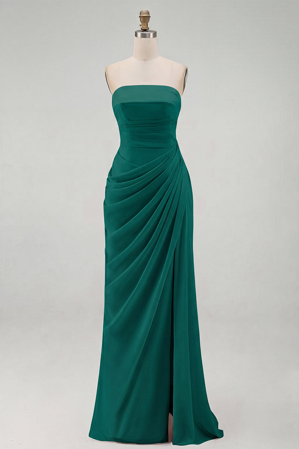 Light Pink Strapless Ruched Sheath Prom Dress with Slit