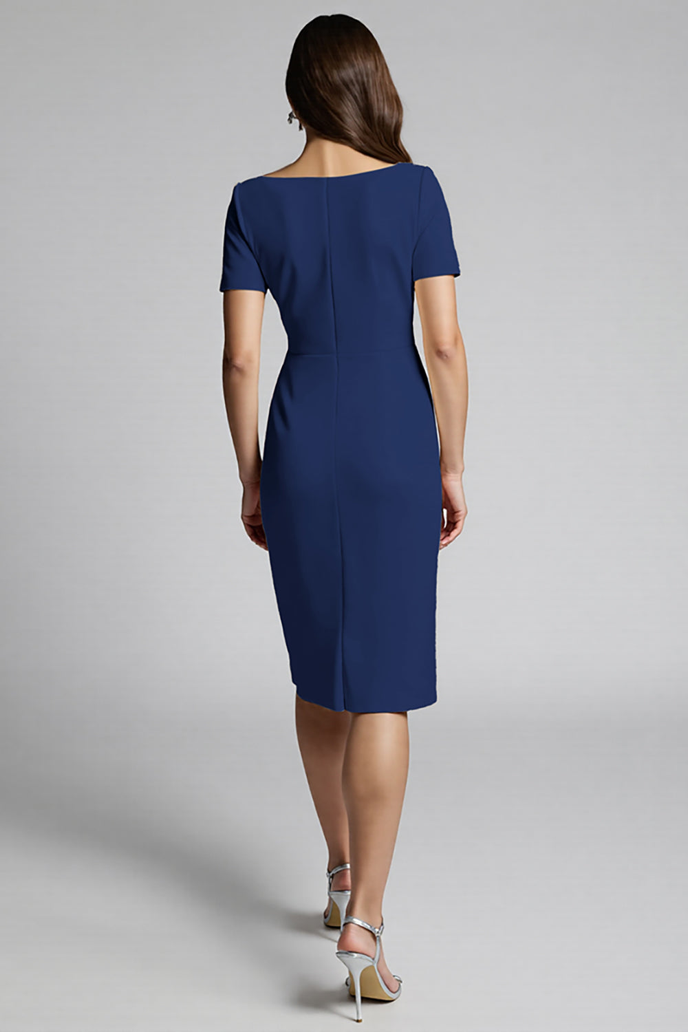 Ruffled Champagne Sheath Midi Dress with Slit