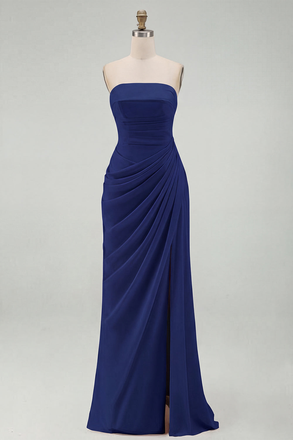 Light Pink Strapless Ruched Sheath Prom Dress with Slit