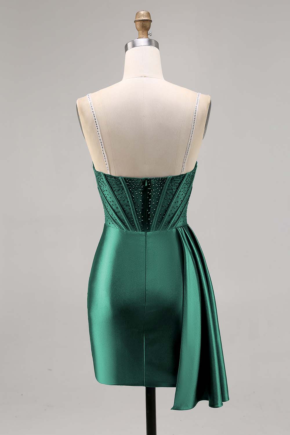 Navy Satin Beaded Corset Homecoming Dress