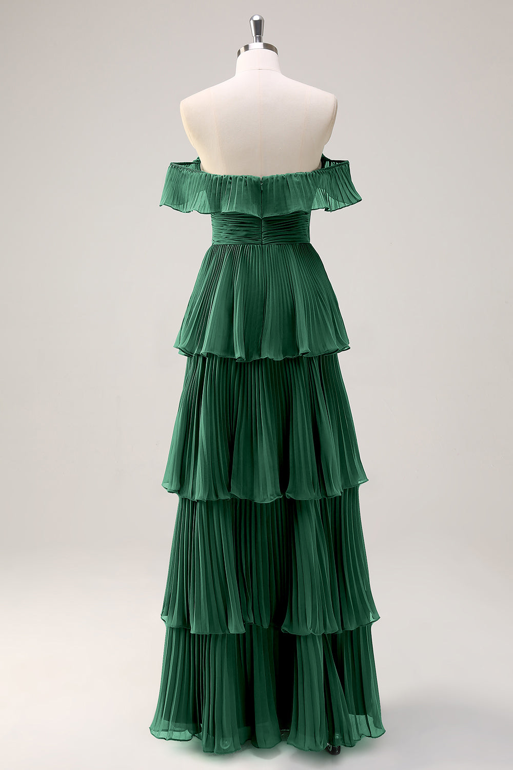 Eucalyptus Tiered A Line Pleated Off the Shoulder Bridesmaid Dress