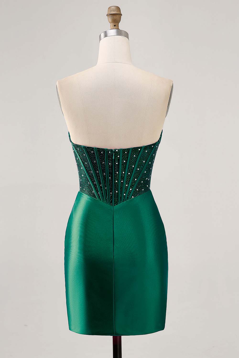 Fuchsia Corset Satin Strapless Homecoming Dress with Beading