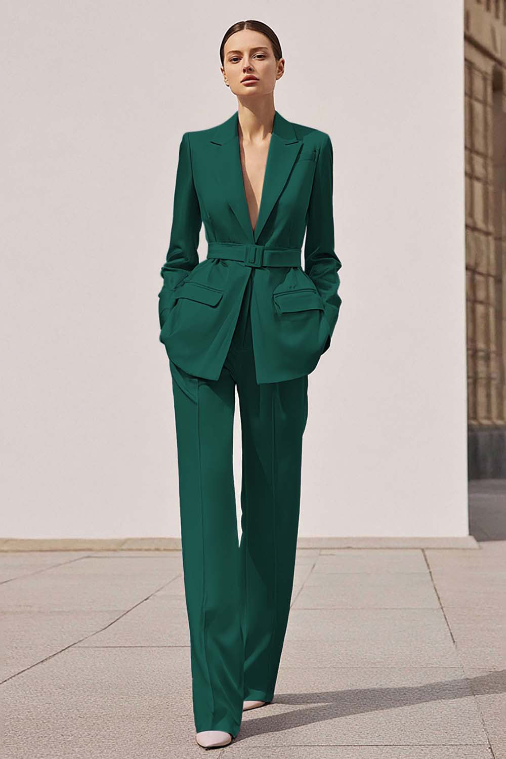 Lilac 2-Piece Peak Lapel Business Suit with Belt