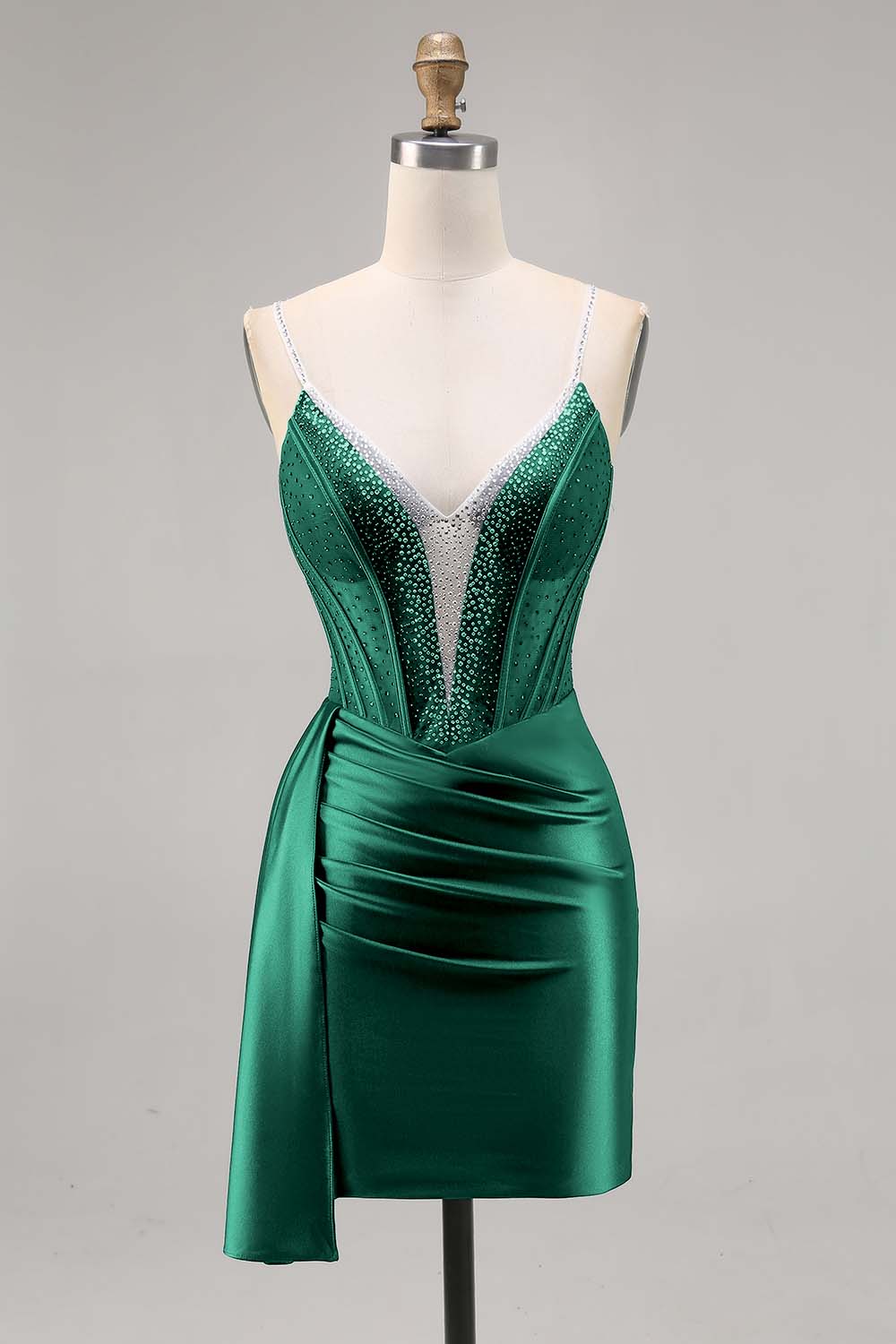 Navy Satin Beaded Corset Homecoming Dress