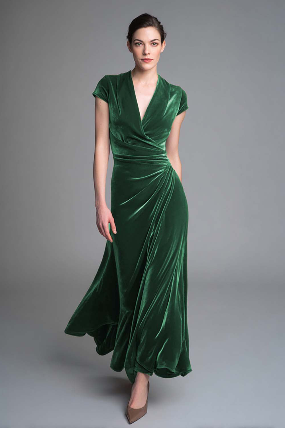 Velvet Caramel V-Neck Sheath Formal Dress