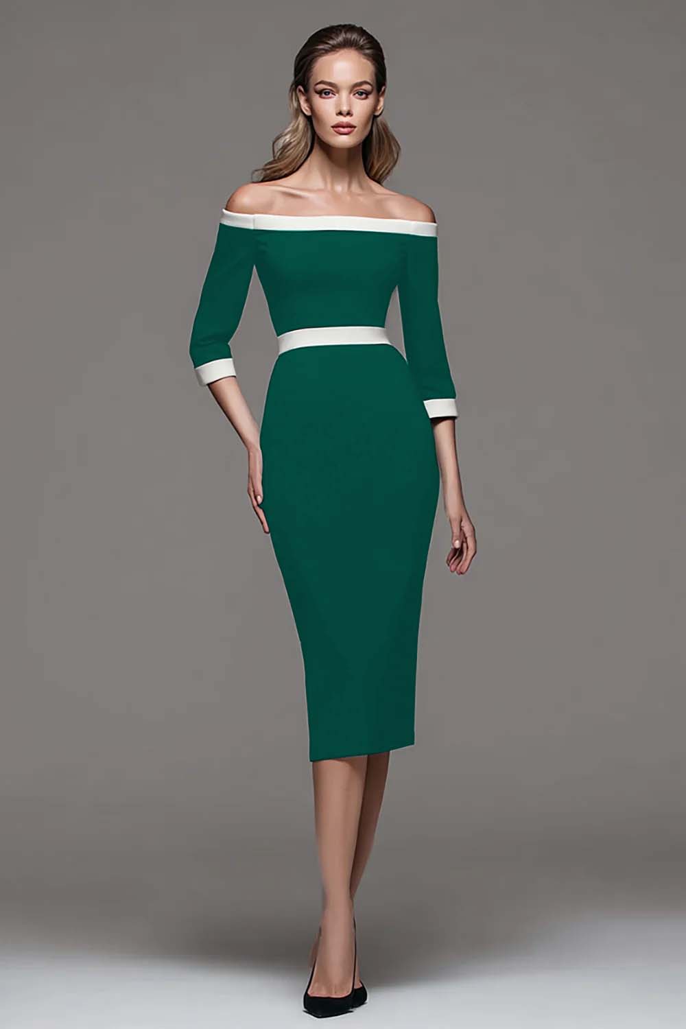 Off The Shoulder Black and White Pencil Work Dress