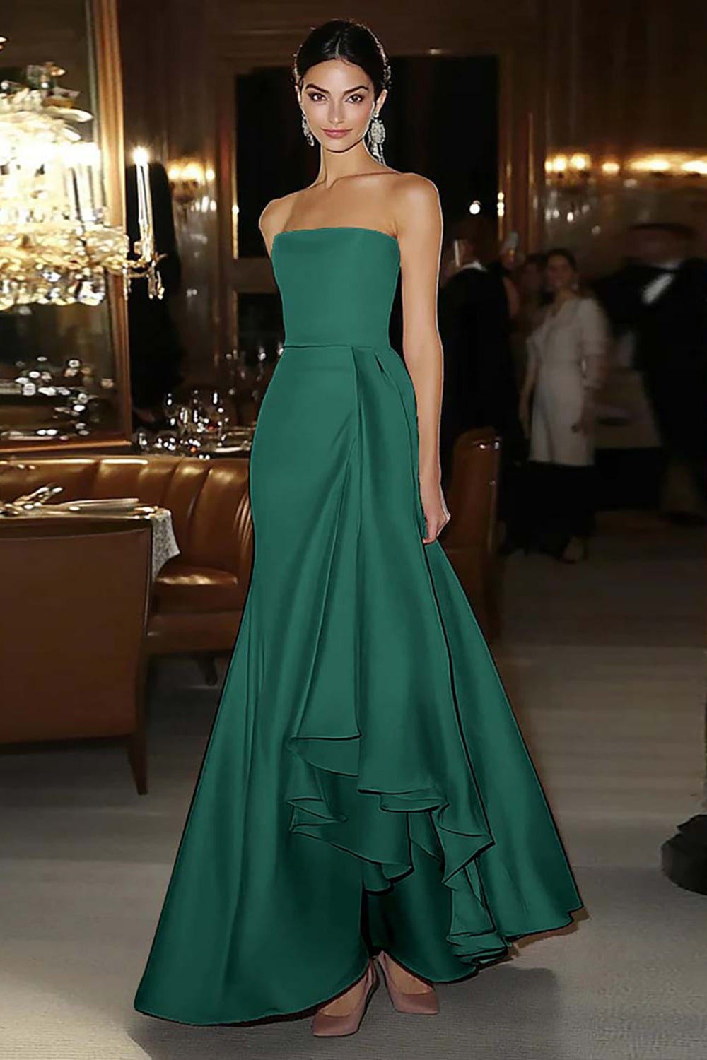 Pink Satin Sheath Strapless Gala Dress with Waist Sash
