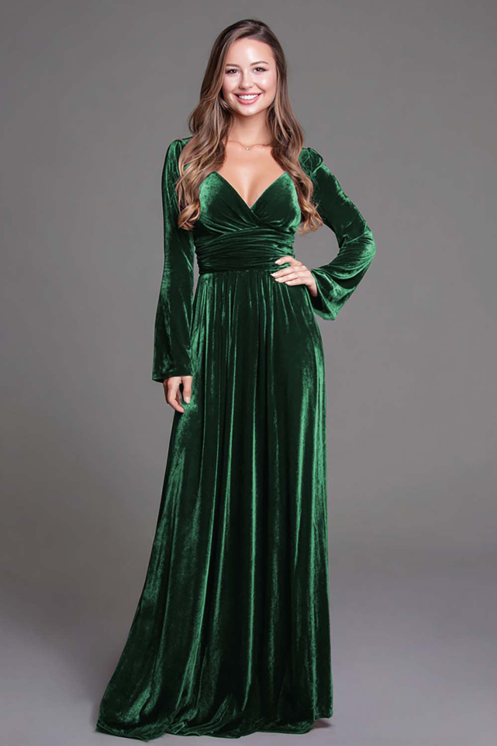Burgundy A-Line Velvet Holiday Party Dress With Long Sleeves