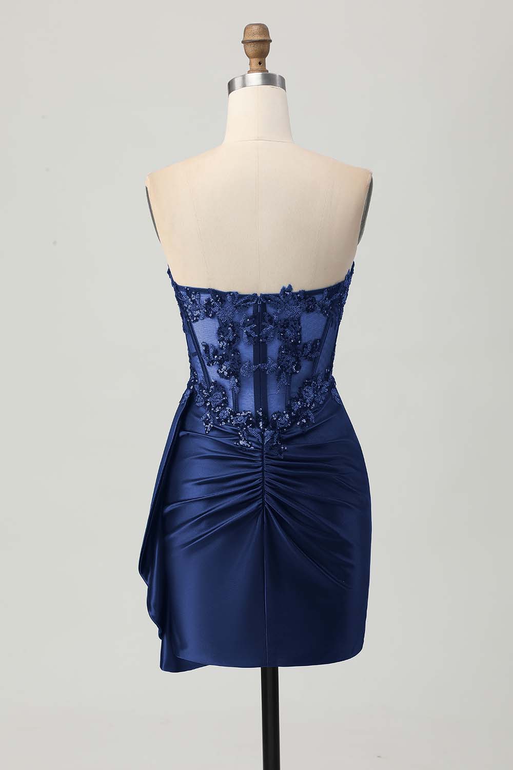 Strapless Bodycon Corset Appliqued Dark Green Homecoming Dress With Sash