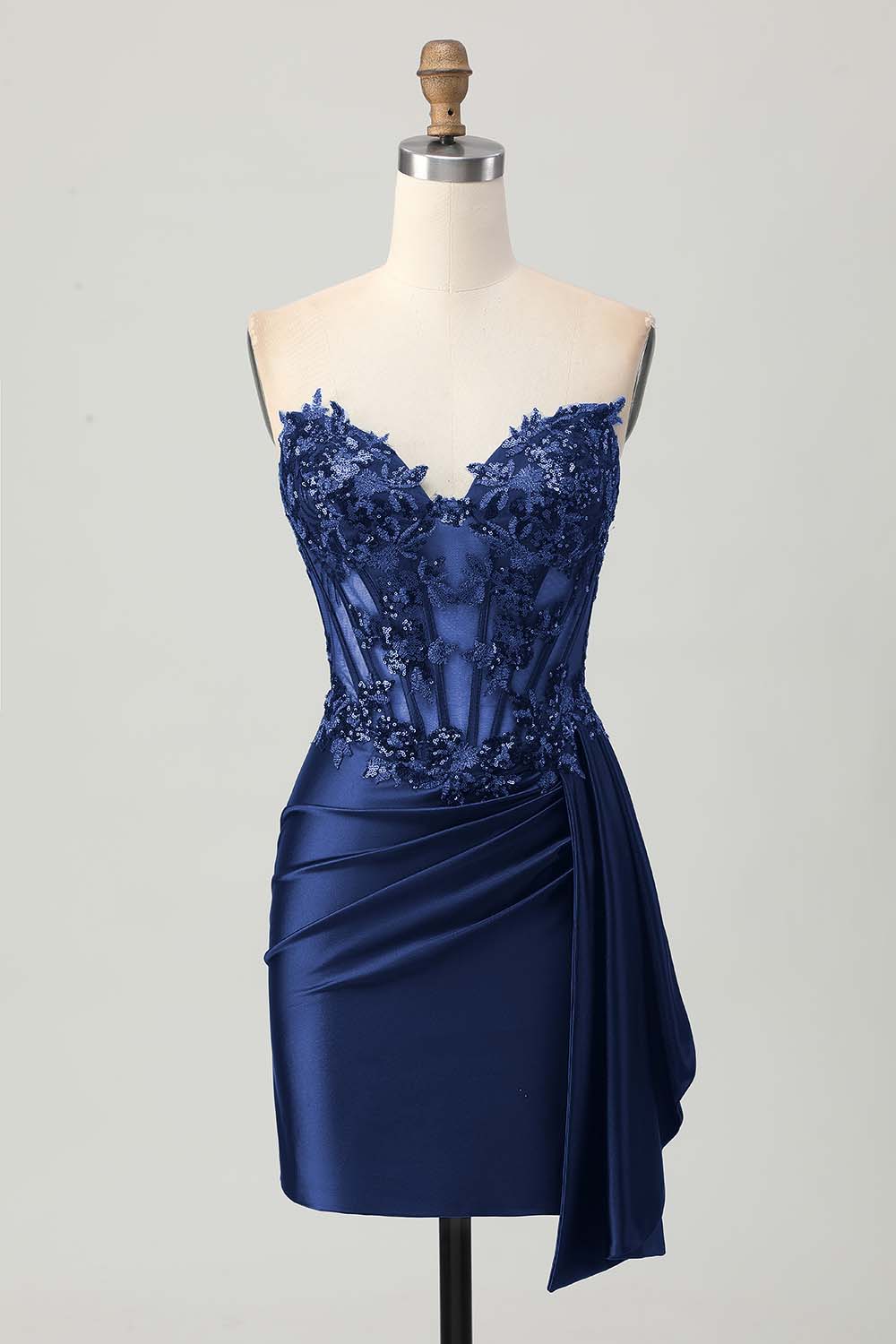 Strapless Bodycon Corset Appliqued Dark Green Homecoming Dress With Sash