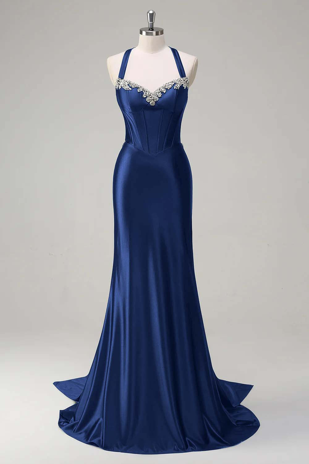 Sparkly Dark Green Mermaid Halter Corset Sequin Prom Dress