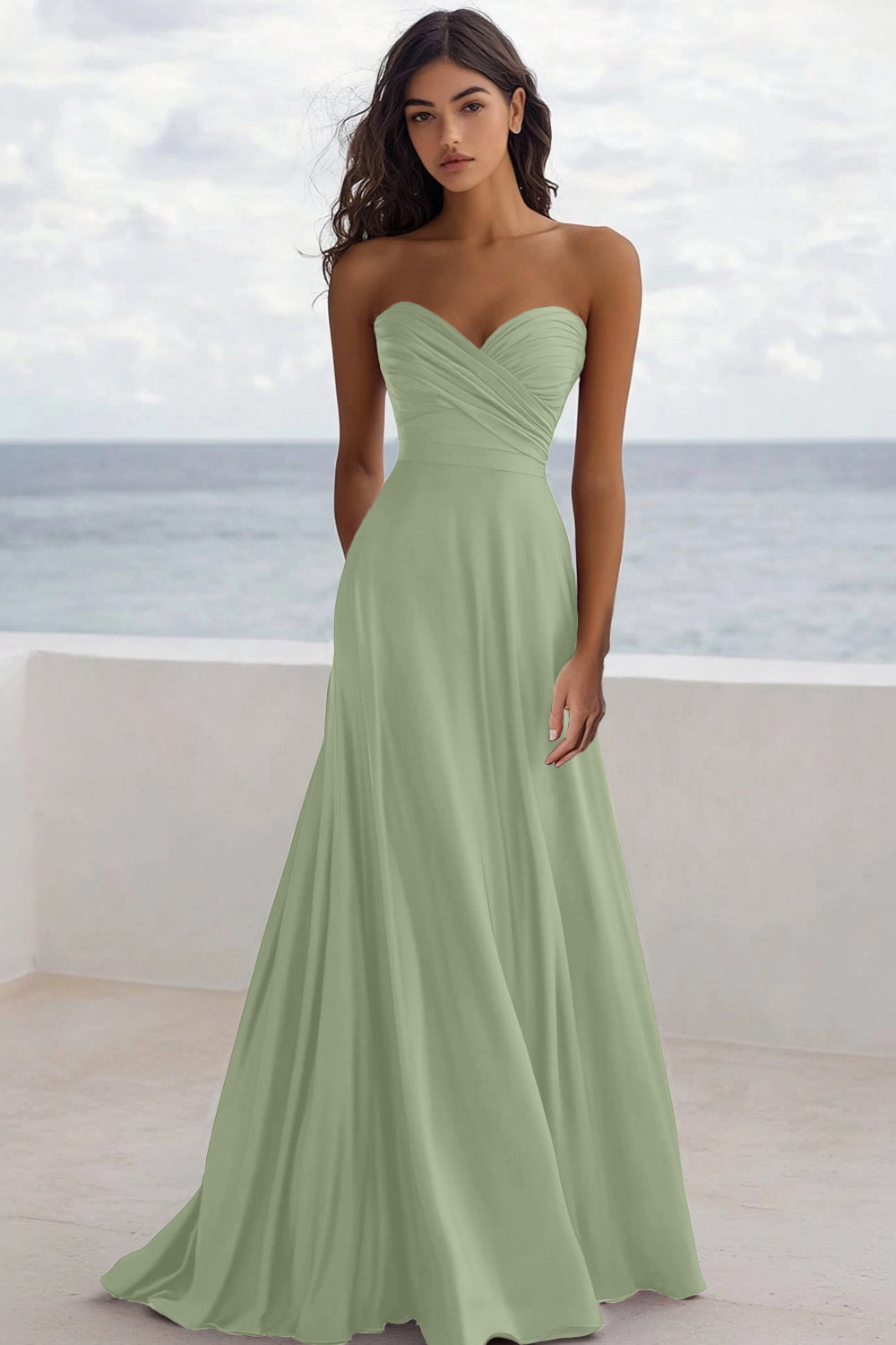 Strapless Burgundy A Line Ruched Formal Dress