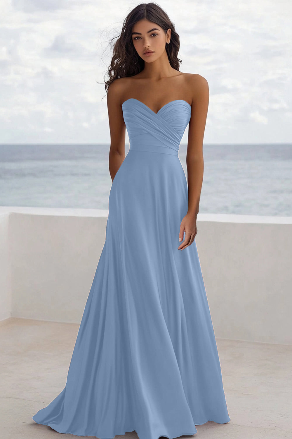 Strapless Burgundy A Line Ruched Formal Dress