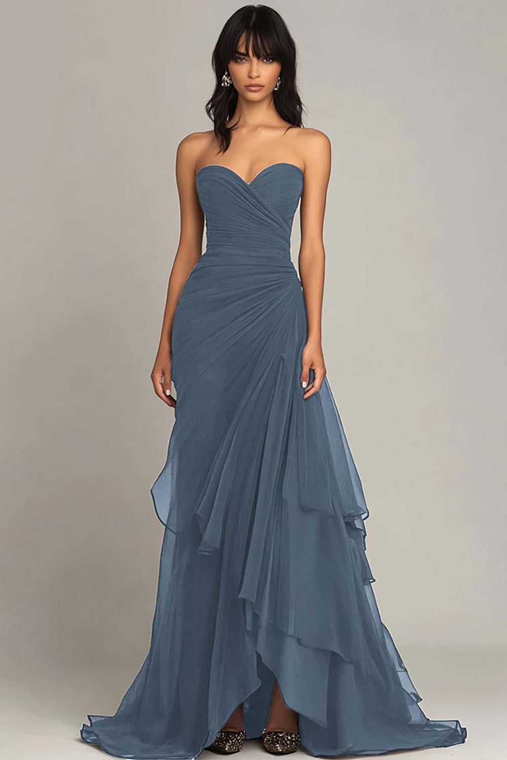Dark Brown Mermaid Sweetheart Ruched Maxi Formal Dress