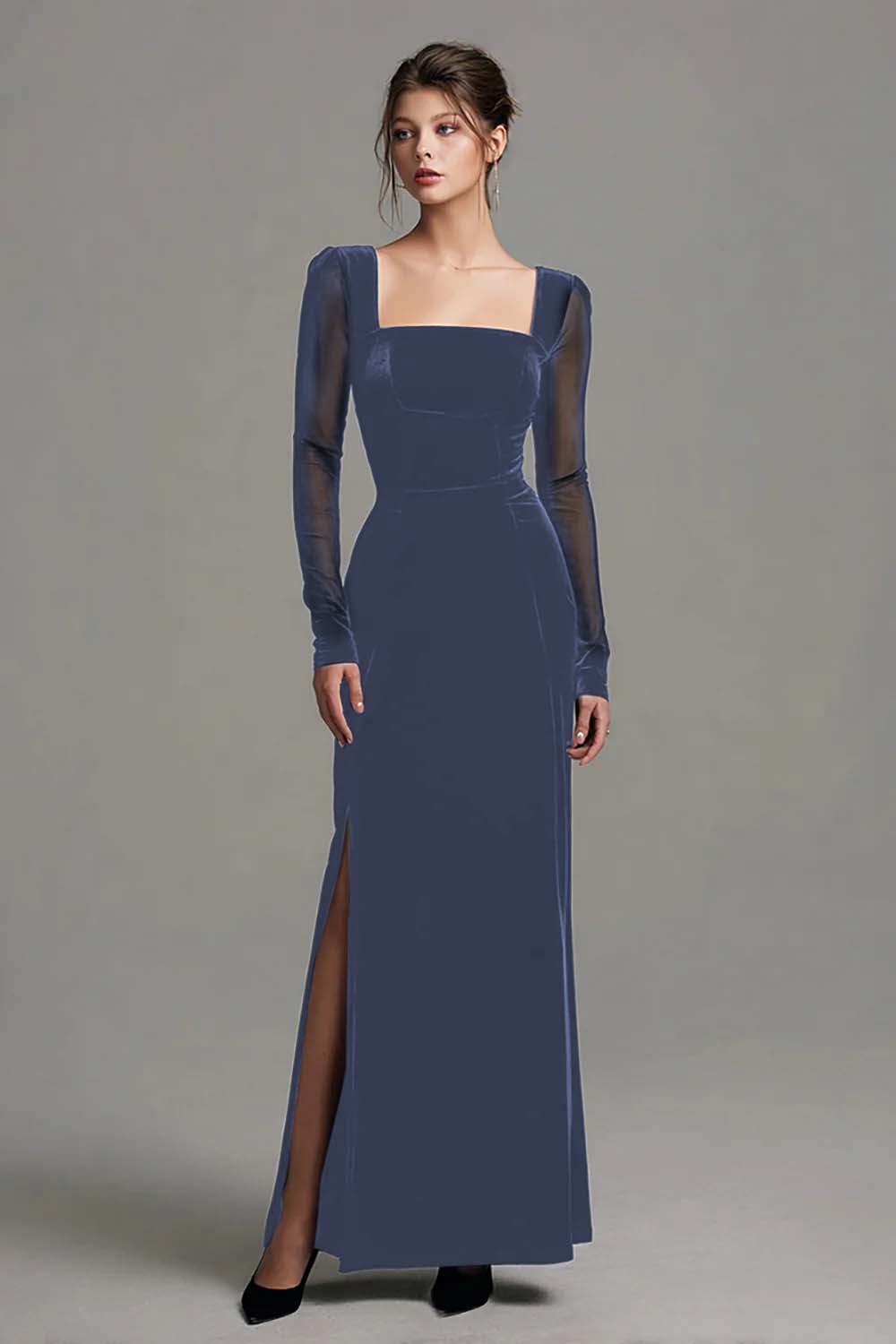 Sheath Black Long Sleeve Formal Dress With Slit