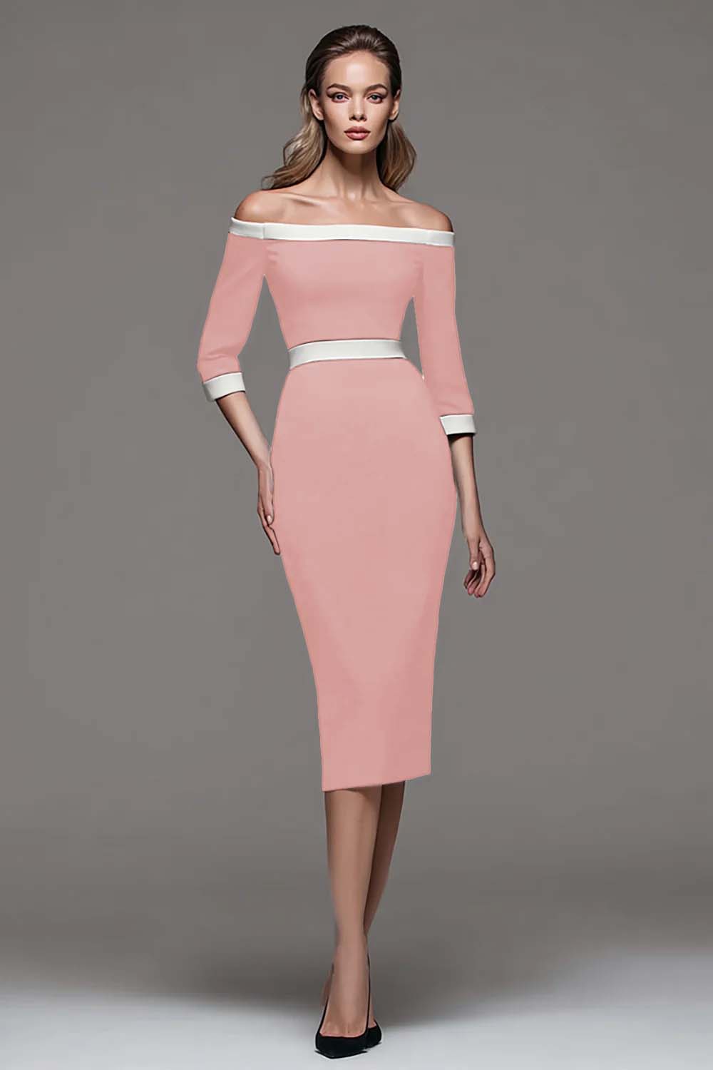 Off The Shoulder Black and White Pencil Work Dress