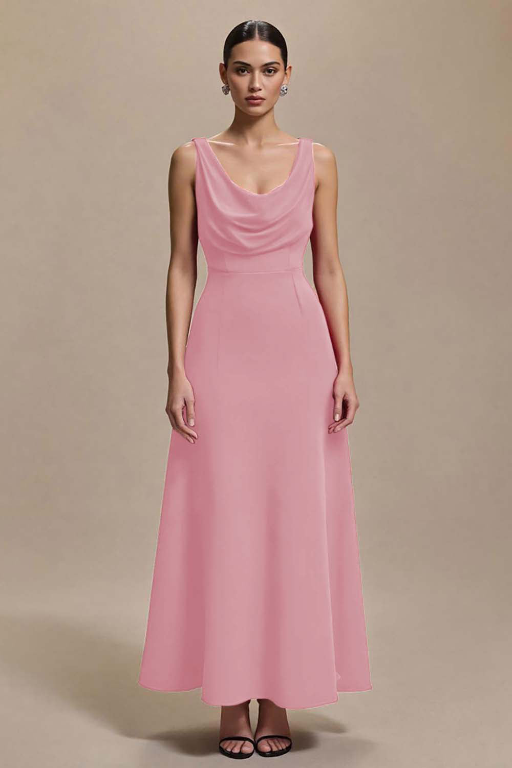 Red A-Line Cowl Neck Long Formal Dress