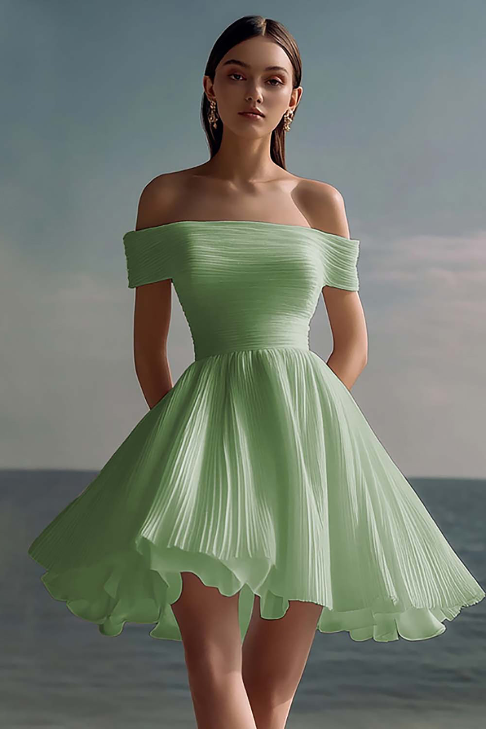 Off The Shoulder A Line Chiffon White Graduation Dress