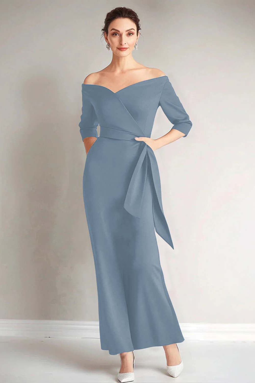 Navy Mermaid Off the Shoulder Mother of The Bride Dress