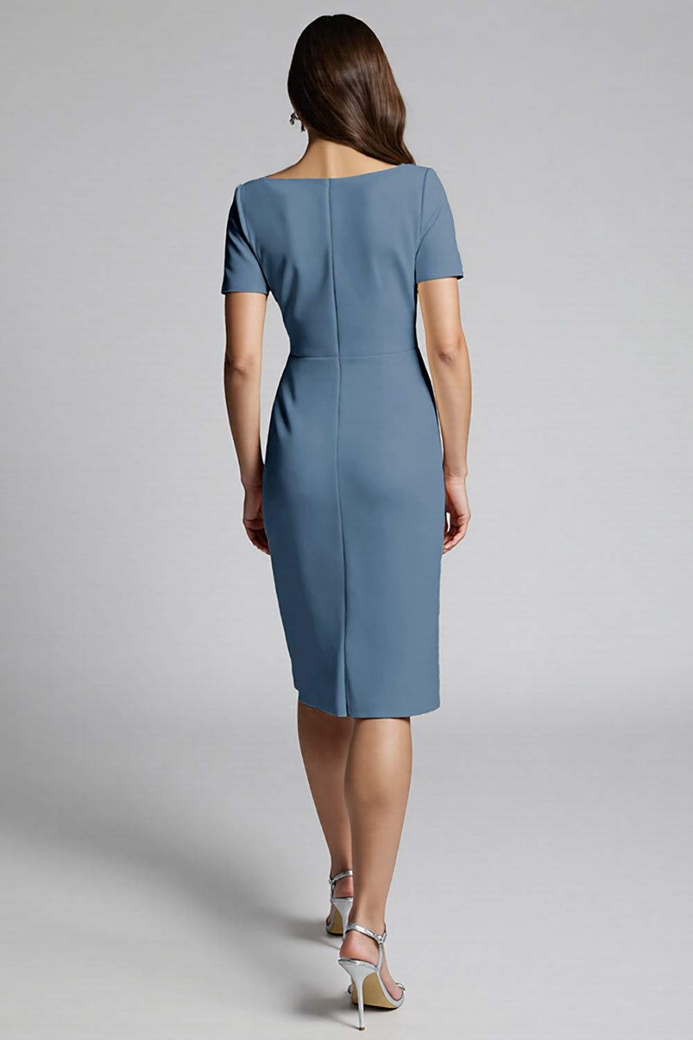 Ruffled Champagne Sheath Midi Dress with Slit