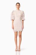 Jasmine Puff Sleeve Mini Dress in Purple & Beige
