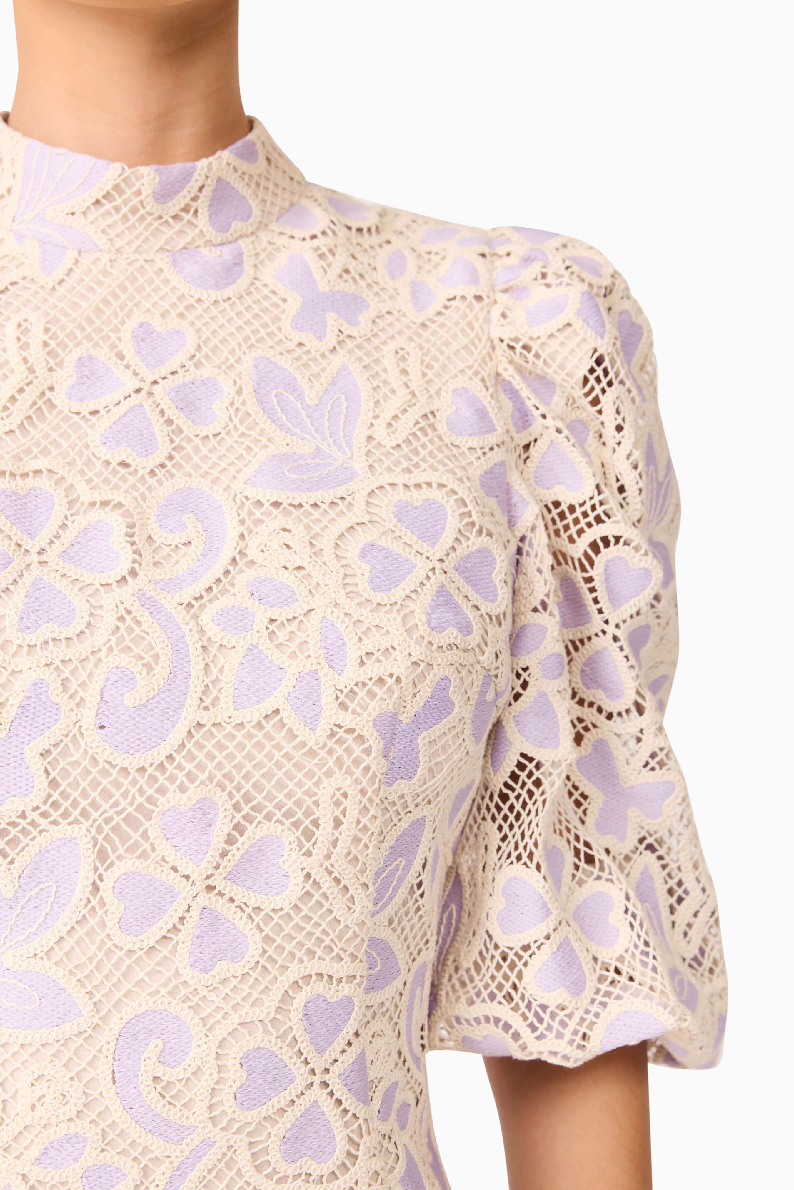 Jasmine Puff Sleeve Mini Dress in Purple & Beige