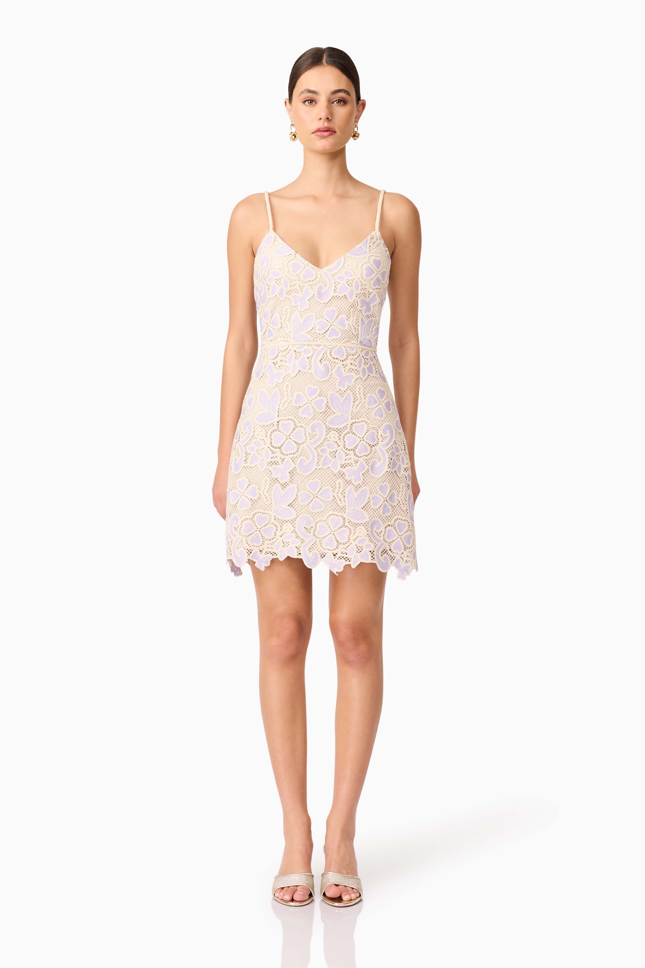Jasmine Crochet Mini Dress in Purple & Beige