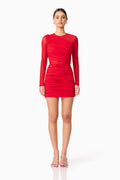 Darya Long Sleeve Mini Dress in Red