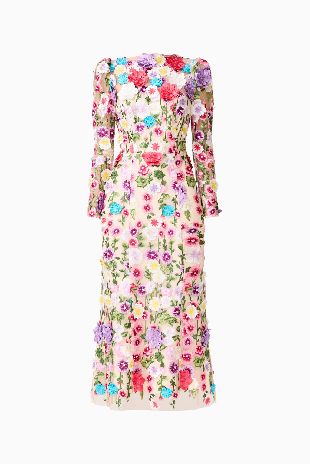 Rosette Long Sleeve Midi Dress in Multi Floral